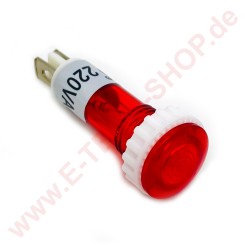 Kontrolllampe 230V rot, Kopf Ø 18mm für Bohrung Ø 12-13mm Anschluss  Flachstecker 6,3mm